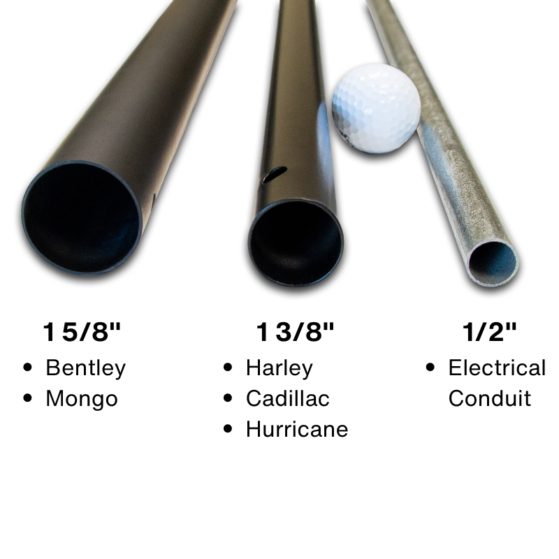 Three different size pole poles with each golf cage that pole is used in