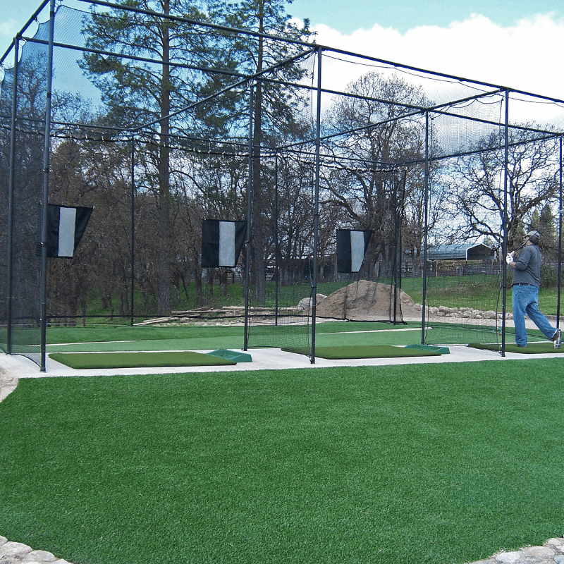 Custom Outdoor Golf Cage Frame and Nets with Individual Hitting Stations